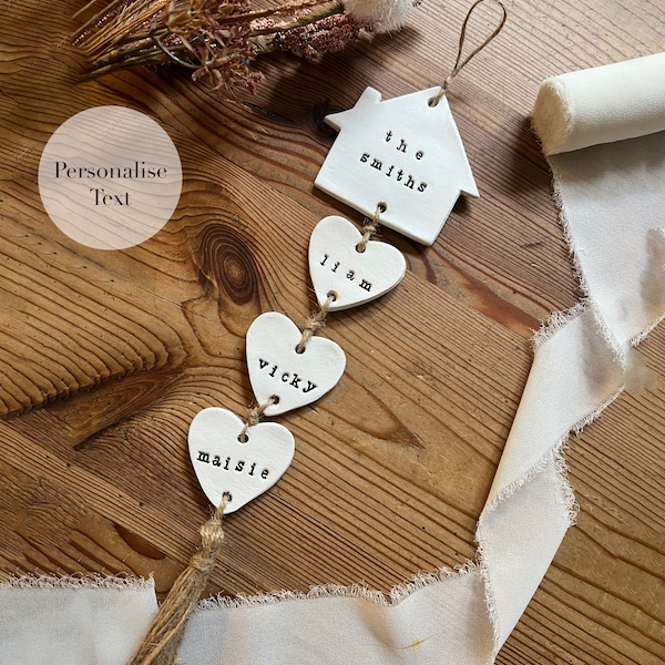 Our Family Clay Wall Hanging, Family Wall Hanger, Our Family Tree Hearts, Housewarming Gift Personalised Sign, Clay Gift, Hanging Hearts