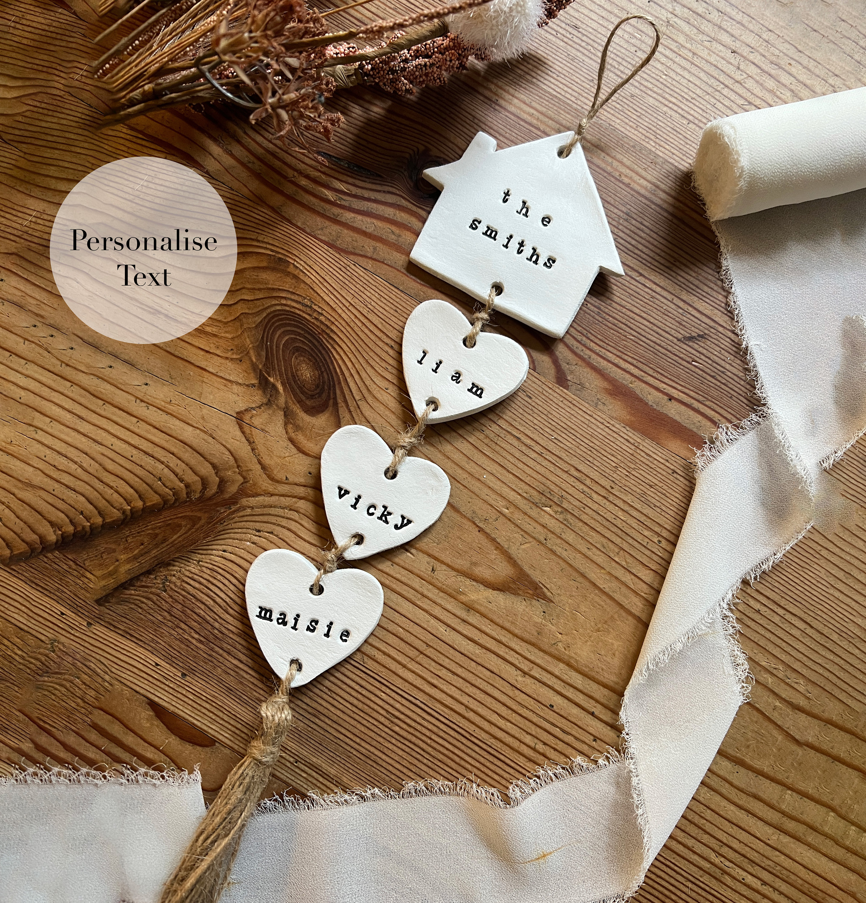 Our Family Clay Wall Hanging, Family Wall Hanger, Our Family Tree Hearts, Housewarming Gift Personalised Sign, Clay Gift, Hanging Hearts