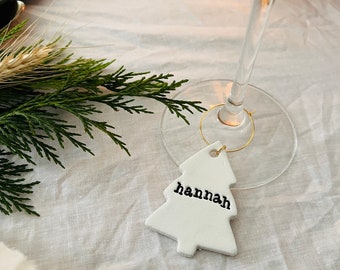 Personalised Christmas Table Place Names - Christmas Tree Wine Glass Charms - Festive Place Names - Christmas Dinner Table Decor