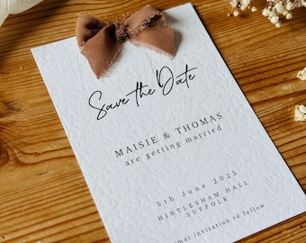 Personalised Save The Date Invites, Wedding Day Ribbon Save Our Dates, Rustic Wedding Stationary, Wedding Announcement Cards, Minimalist