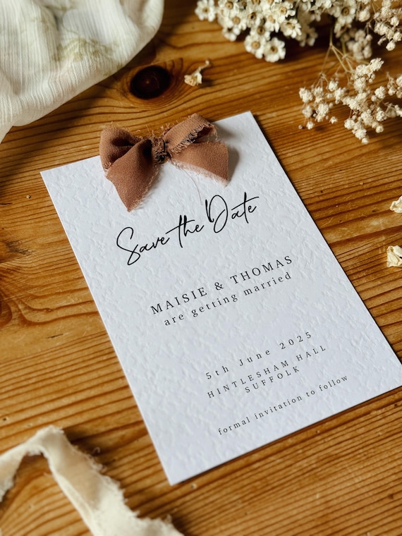 Personalised Save The Date Invites, Wedding Day Ribbon Save Our Dates, Rustic Wedding Stationary, Wedding Announcement Cards, Minimalist