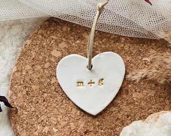 Handmade Personalised Clay Heart Keepsake, Wedding Gift, Wedding Decoration, Valentines Gift, Valentines Day Present - Engaged - Couples