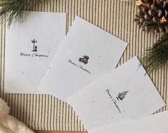 Christmas Card Set Plantable, Pack of Seeded Christmas Cards, Winter Holiday Cards , Eco-Friendly Cards, Xmas Cards, Festive Greetings Cards