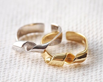 Gold Plated Sterling Silver Minimal Structured Twist Ring • Statement Ring • Everyday Jewelry • Stacking Ring