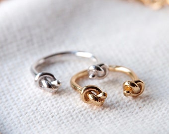 Double Knot Love Open Ring, Friendship Gold Stacking Ring, Minimalist Ring