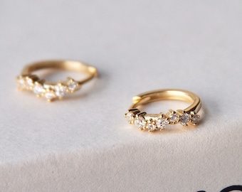 Dainty Celestial Crystals Huggies Hoops Earrings, Gold Plated Sterling Silver, Delicate Minimalist Jewelry, Layering Earrings