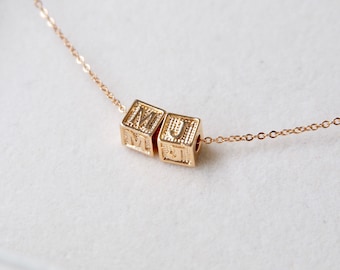 Gold Initials Letter Alphabet Beads Necklace, Personalized Name Necklace, Dainty Everyday Minimal Necklace, Valentine's Day Gift