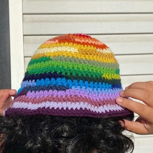 Crochet Scrap Bucket Hats Rainbow