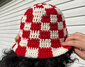 Crochet Checkered Bucket Hat