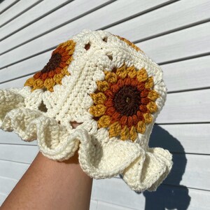 Crochet Sunflower Granny Square Bucket Hat