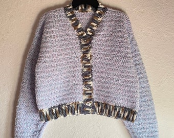 Crochet Boucle Cardigan Sweater (Size M/L)