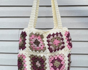 Crochet Granny Square Tote Bag - Reusable/Washable Tote Bag