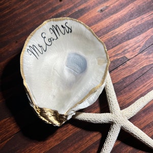 Pearl White Oyster Shell Ring Dish, Beachy Favors, Small Trinket Dish, Nautical, Mr. & Mrs., Wedding gift