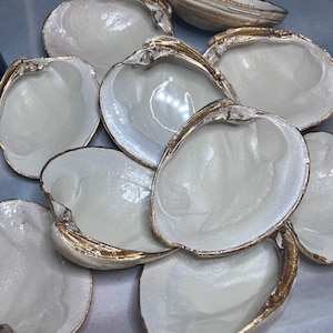 LARGE PEARL FINISHED clam Shells, Beachy Favors, Trinket Dish, Nautical, Wedding gift, Anniversary gift, Birthday Mother’s Day, ring dish
