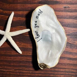 I Love You Most, Pearl White Oyster Shell Ring Dish, Beachy Favors, Small Trinket Dish, Nautical, Mr. & Mrs., Wedding gift