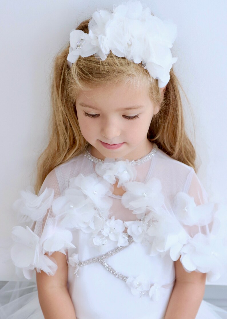 Party Dress,Princess Dress Cape,Flower Girl Dress,White Flower Girl Dress,First Communion,First Communion Dress
