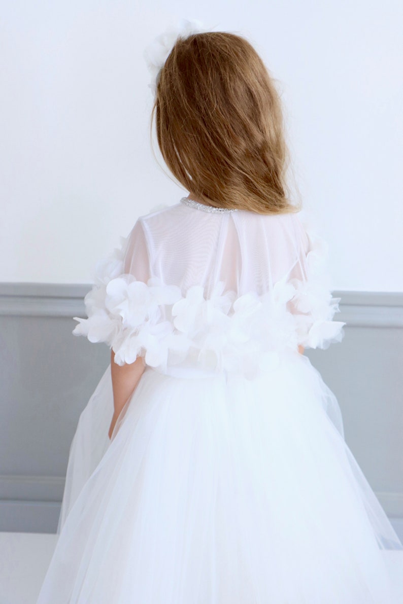 Party Dress,Princess Dress Cape,Flower Girl Dress,White Flower Girl Dress,First Communion,First Communion Dress