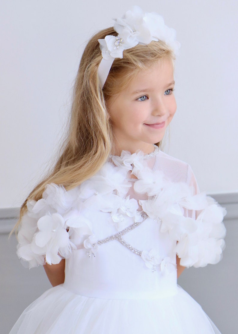 Party Dress,Princess Dress Cape,Flower Girl Dress,White Flower Girl Dress,First Communion,First Communion Dress