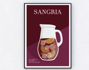 Sangria Print Alcohol Prints Cocktail Print Alcohol Print Bar Cart Prints Bar Cart Art Prints Cocktail Poster Alcohol Poster Bar Prints