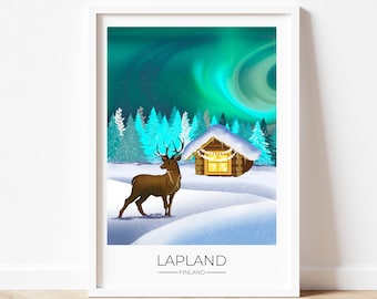 Lapland Travel Wall Print | Travel Poster | Finland Wall Art | Snow Scene Wall Art | Travel Gift
