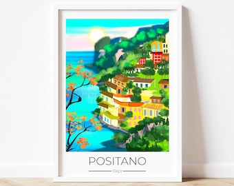 Positano Print Amalfi Coast Print Italy Art Print Positano Wall Art Mediterranean Art Amalfi Coast Art Europe Travel Poster Italy Poster