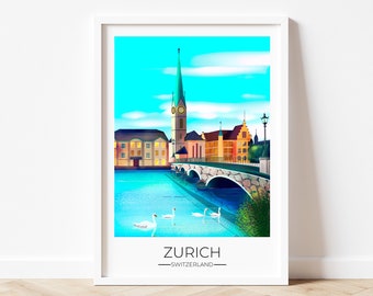 Zürich Print Zwitserland Print Europa Reizen Print Europa Reizen Poster Retro Reizen Poster Gastenkamer Muur print Kamer Prints