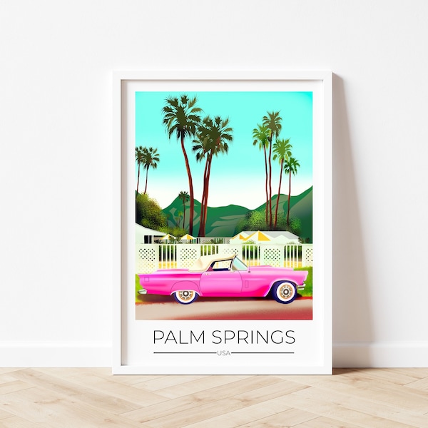 Palm Springs Print Palm Tree Print Palm Tree Wall Art Palm Tree Wall Decor Pink Cadillac Print California Prints Palm Tree Poster