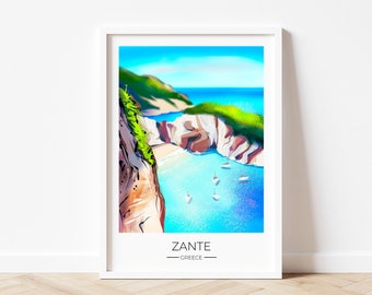 Zante Greece Greece Wall Art Greece Print Mediterranean Art Greece Poster Europe Travel Poster Greece Prints Europe Travel Print
