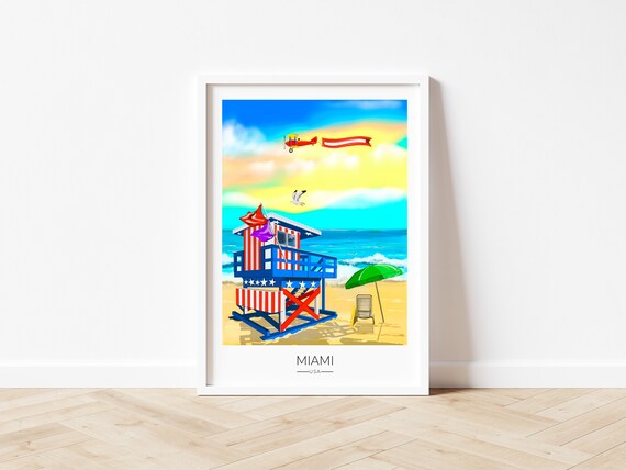 Miami Print Miami Art Miami Beach Wall Art Miami Gift Miami Wall Art USA Travel Posters Florida Artwork Guest Room Prints Guest Room Decor