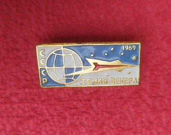 Vintage Pin Badges Earth-Venus,Soviet Space Program,USSR 
