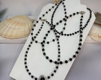choker necklace; beaded choker necklace; crystal choker necklace; black and white jewelry; handmade jewelry; crystal jewelry