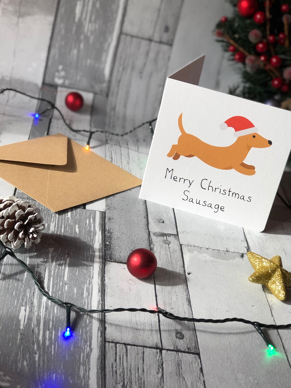 Sausage Dog Christmas Card Xmas Card With Envelope Santa Dog, Merry