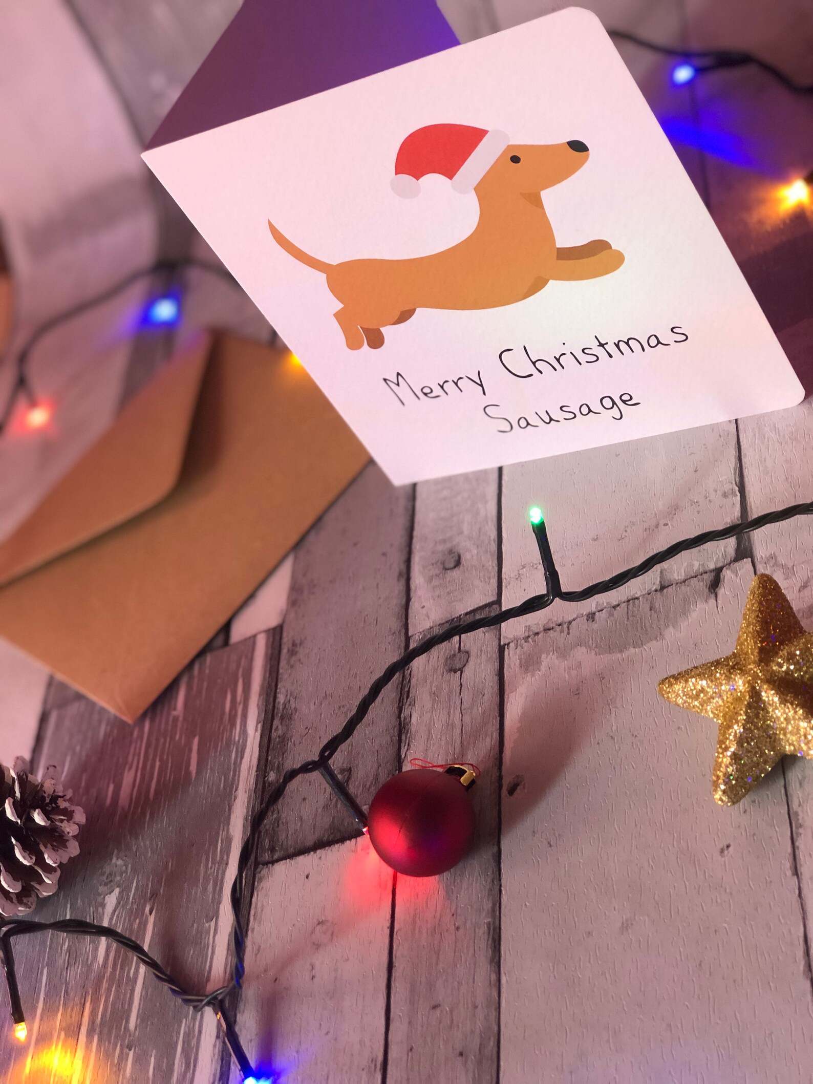 Sausage Dog Christmas Card Xmas Card With Envelope Santa Dog, Merry