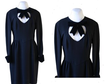 90's vintage dress  Moschino designer, black velvet bow detailing,