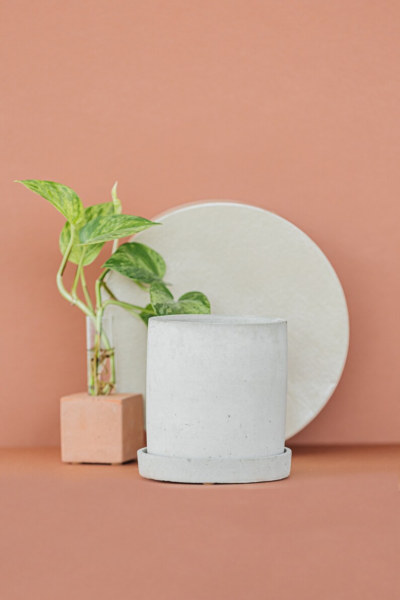 Concrete Planter / Drainage Hole / Large Planter With Tray / Etsy