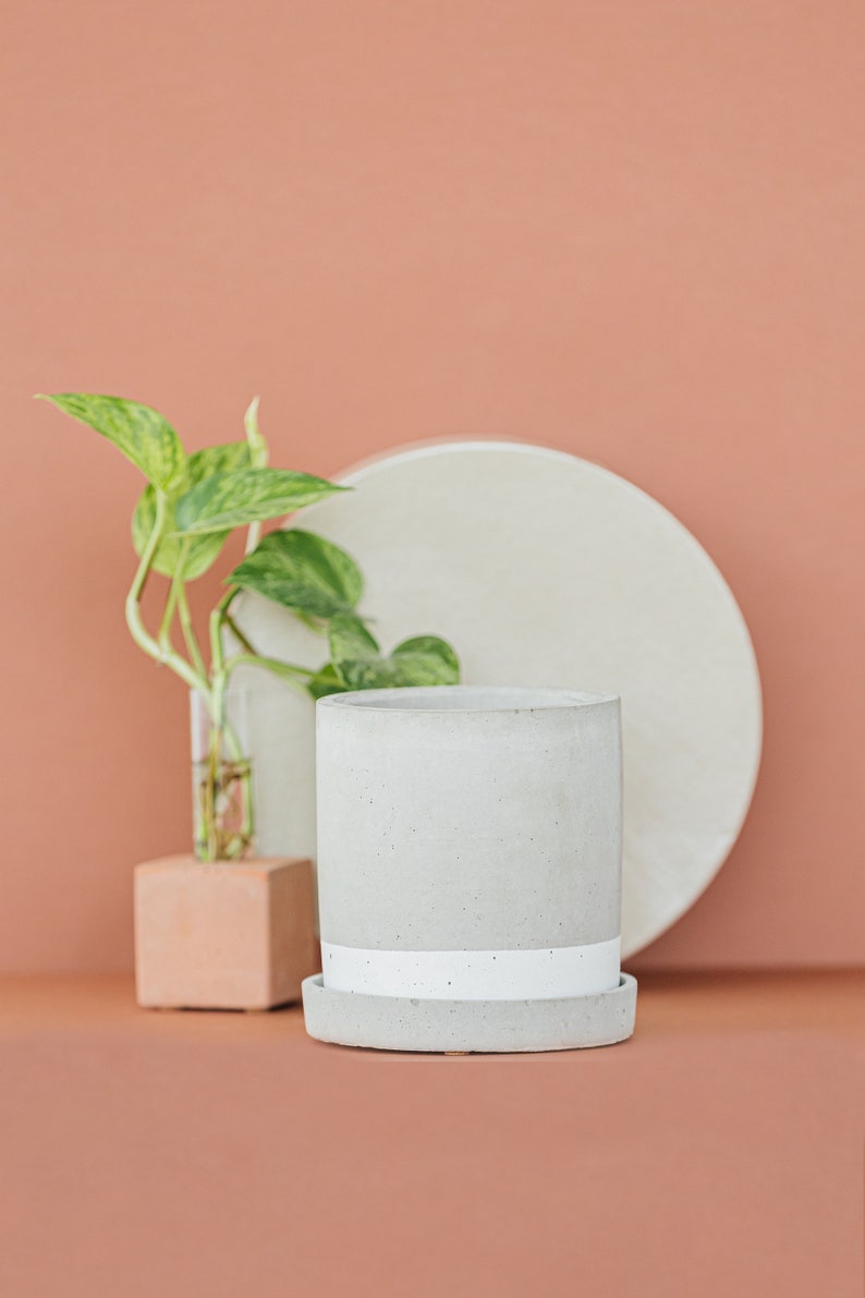 Concrete Planter / Drainage Hole / Large Planter With Tray / Etsy