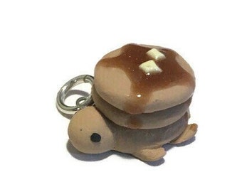 Pancake Stack Turtle Charm, Mini Polymer Clay Turtle, Birthday Gift for Her, Easter Gift for Sister, Food Gift for Foodie