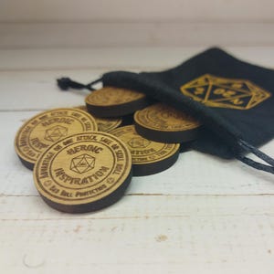 Heroic Inspiration Tokens – Set of 6 Walnut Wood DnD Tokens | DnD 5E & 2024 | Dungeon Master Gift