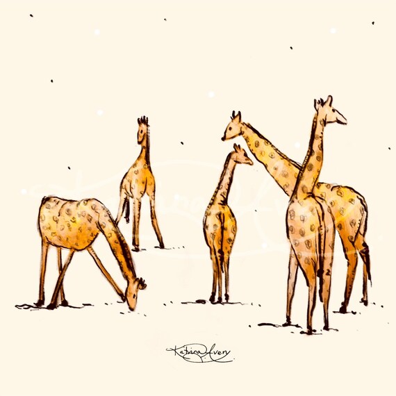 LITTLE GIRAFFES PRINTABLE Illustration by Katrina Avery Etsy