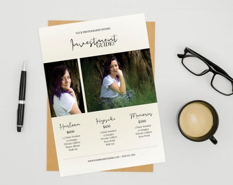 Photography Investment Guide, PSD Pricing Guide for Photographers, Wedding Price List, Portrait Pricing Guide, Pricing Guide Template