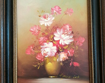 Gorgeous ROBERT COX oil painting signed, original floral painting on canvas, wall decor, hanging picture, vintage painting, gift for her