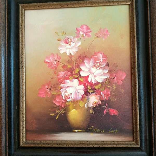 Gorgeous ROBERT COX oil painting signed, original floral painting on canvas, wall decor, hanging picture, vintage painting, gift for her