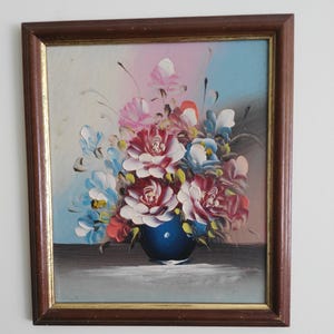 Vintage oil painting, flowers art, framed oil painting, home decor, wall decor, wall hanging, housewarming gift, art decor, gift idea