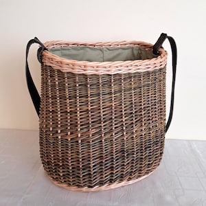 Wicker Handwoven Shoulder Basket with Removable Organic Green Lining – Foraging, Mushroom Picking, Market Bag gift for her or him