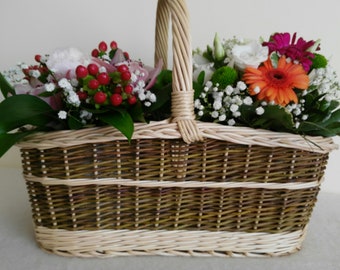 Rectangular handwoven wicker basket, natural willow basket for storage fruit/vegetables, shopping basket, kitchen decor, gift idea