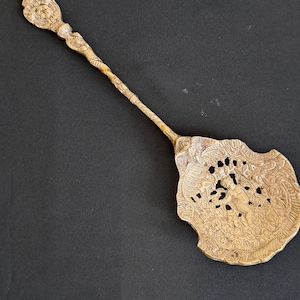 Brass Spoon, Mid-Century Italian Spoon, Baroque Slotted Spoon, Cherub Spoon, Flower Spoon, Angel Spoon, Collectible Spoon, Gift Idea