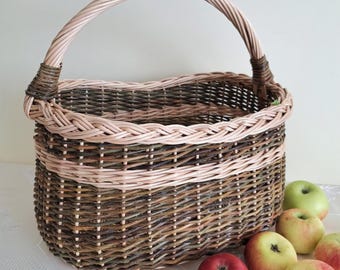 Wicker handmade shopping basket, handcrafted willow basket, grocery basket, mushroom hunter basket market basket storage basket gift for her