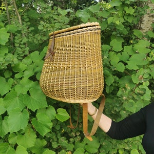 Large backpack with leather straps market basket foraging shoulder backpack hiking willow  basket handmade mushroom basket gift for him