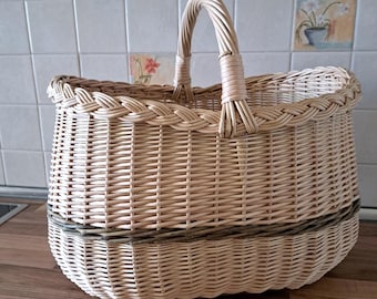 Handwoven Wicker Market Basket, Large Wicker Shopping Bag
