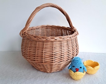 Wicker basket, handmade round flower girls basket, willow basket for trinkets, Easter eggs fruit home decor, gift for woman, gift for  her